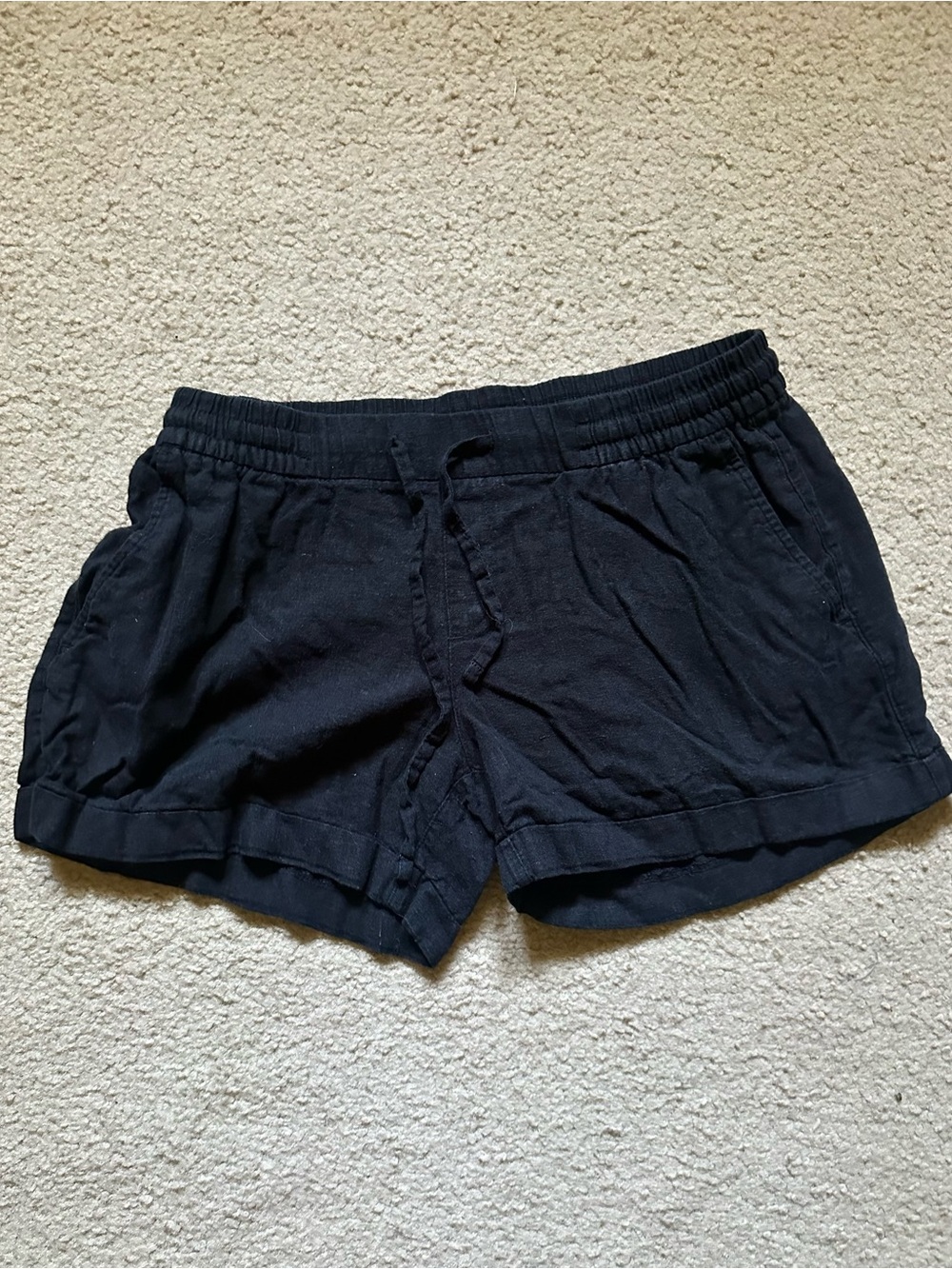 Women's Black Elastic-Waist Shorts